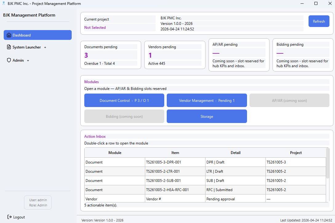 Desktop dashboard