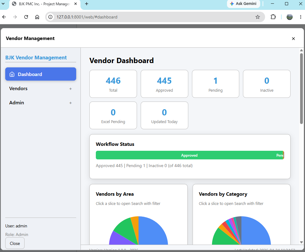 Web vendor dashboard
